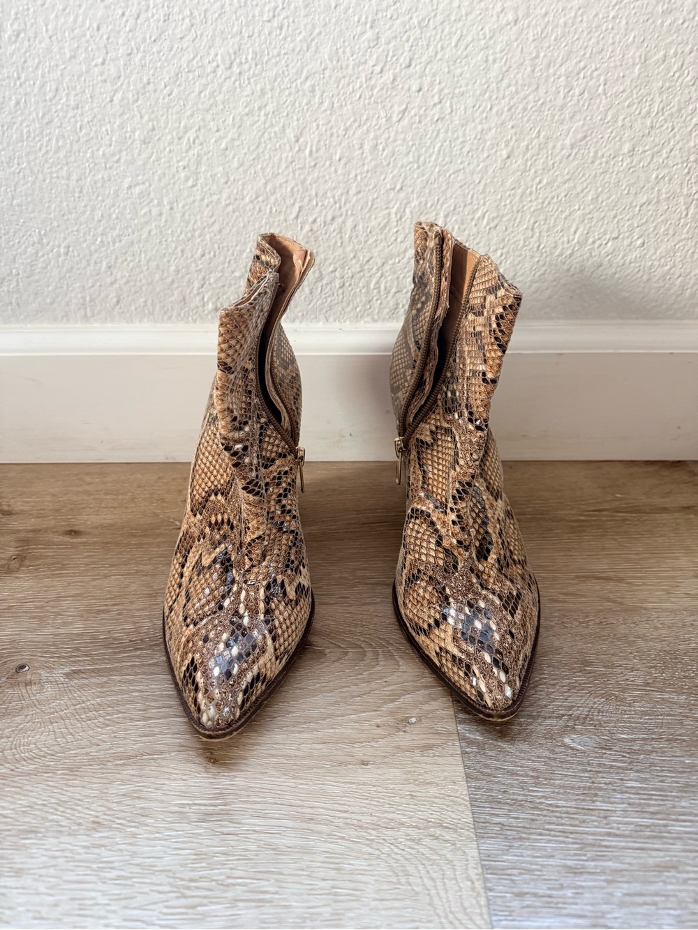 Steve Madden Snake-Print Pointed Toe Ankle Boots - Brown